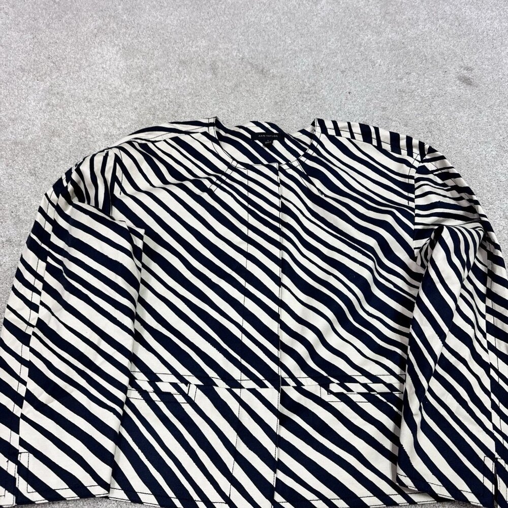 Ann Taylor Jacket Blue Beige Long Sleeve Button Up Women’s Size Large - Picture 6 of 11